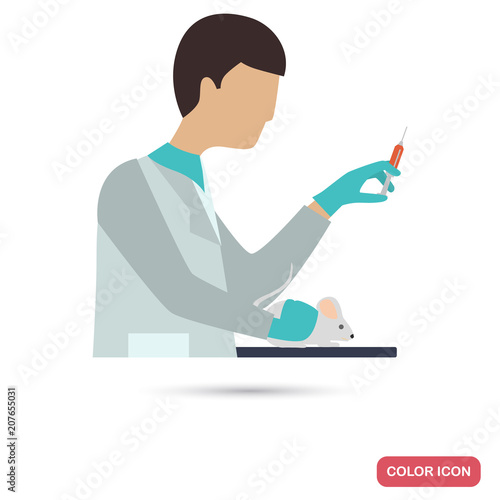 Introduction of the drug into the experimental mouse color flat illustration