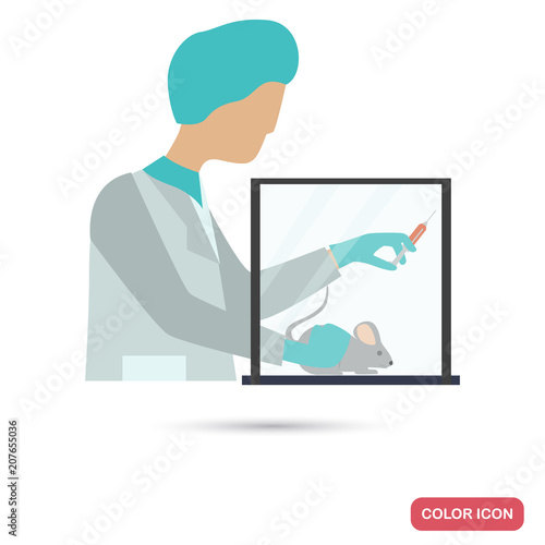 Introduction of dangerous drug into the experimental mouse color flat illustration