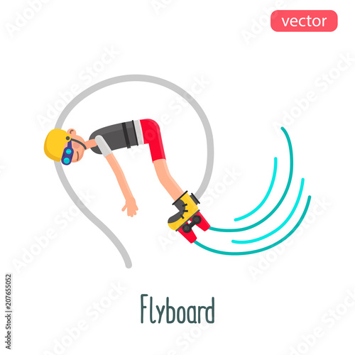 Flyboard man flat character. Color vector illustration