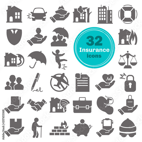 Insurance service simple icons set