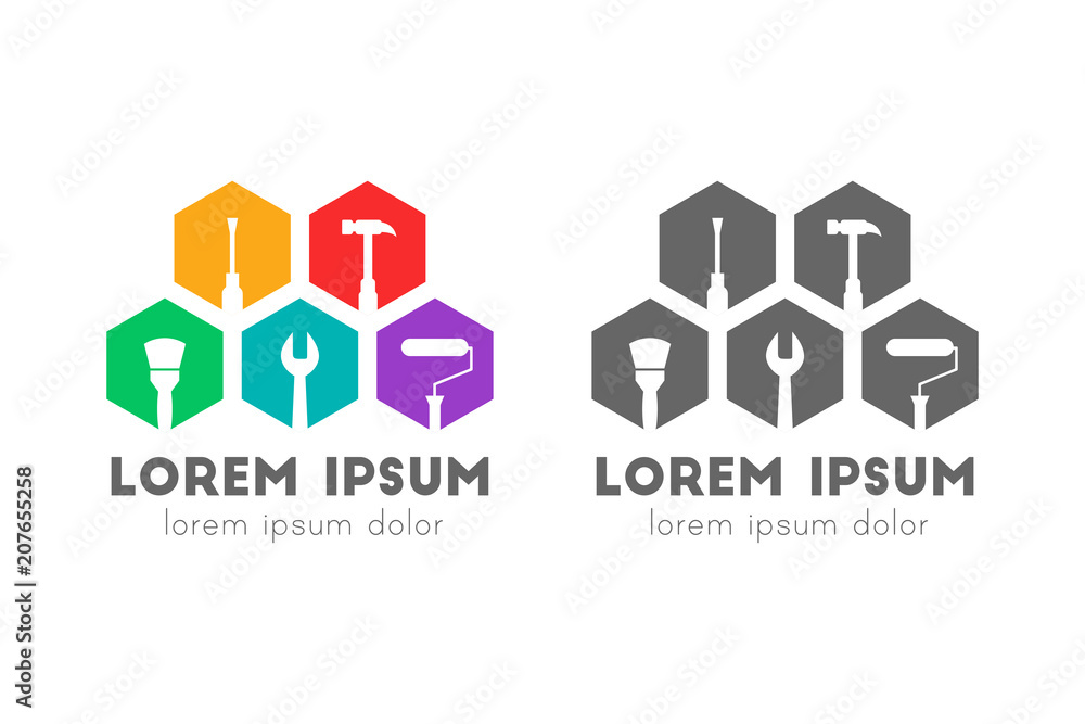 Repair and maintenance logo concept with tools in flat design Repair and maintenance logo concept with tools in flat design