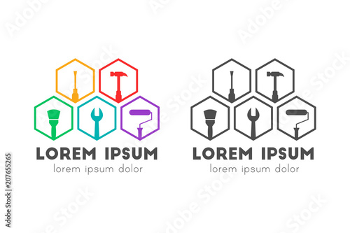 Construction, building and renovation logo concept with work tools