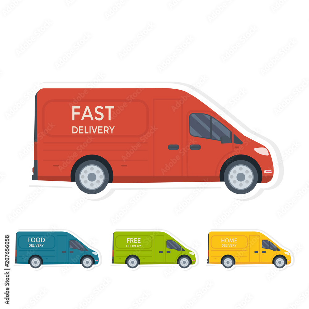 Flat style vector illustration delivery service concept. Truck with box container isolated on white background, free shop shipping Flat style vector illustration delivery service concept. Truck with box container isolated on white background, free shop shipping