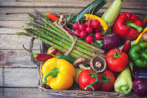 Basket full of healthy seasonal vegetables