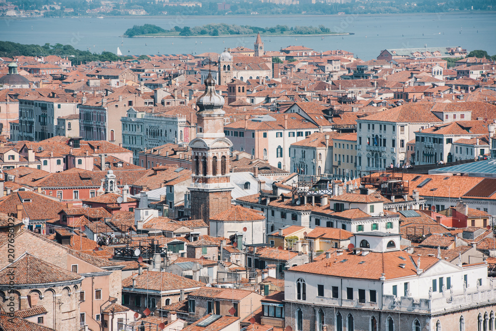 Venice panorama with the historical buildings and roofs