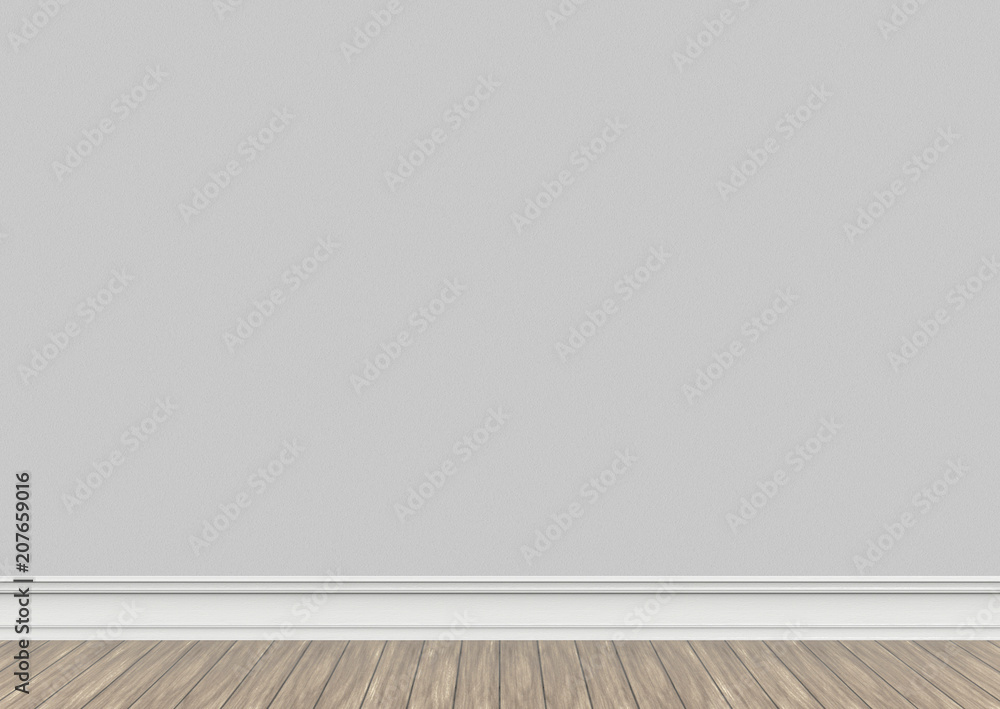 3d rendering. Empty gray wall and wood panel floor background. 3d rendering. Empty gray wall and wood panel floor background.