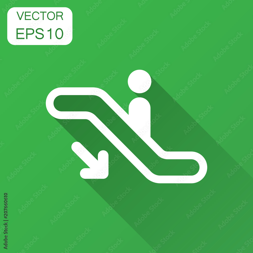 Escalator elevator icon. Vector illustration with long shadow. Business concept escalator pictogram. Escalator elevator icon. Vector illustration with long shadow. Business concept escalator pictogram.