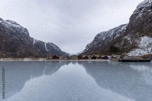 Hardanger fjord frozen in winter Norway photo