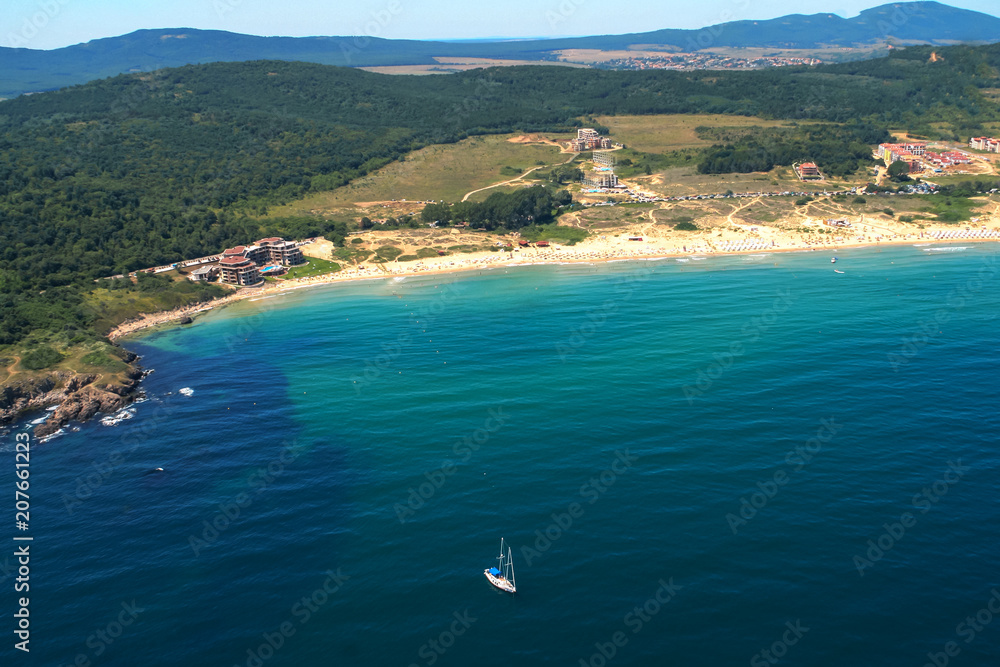 Obraz premium Aerial view of Kavatsite - sand dunes near town of Sozopol , Burgas Region, Bulgaria 