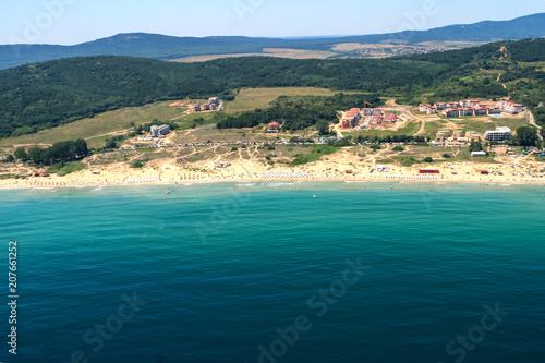 Aerial view of Kavatsite - sand dunes near town of Sozopol , Burgas Region, Bulgaria 