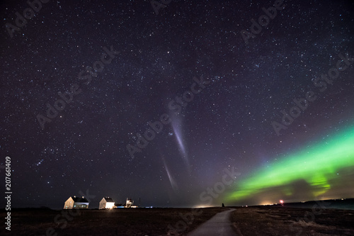 Northern lights aurora at seaside with Steve photo