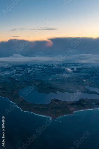 Norwegian coast seen from airplane after sunrise