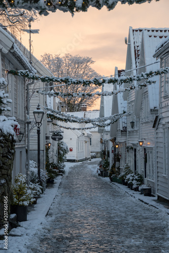 Old town of Stavanger Christmas winter