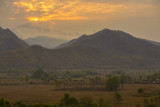 Landscape of mountain views and sunrise at viewpoint in Pai, Chiang Mai, Thailand