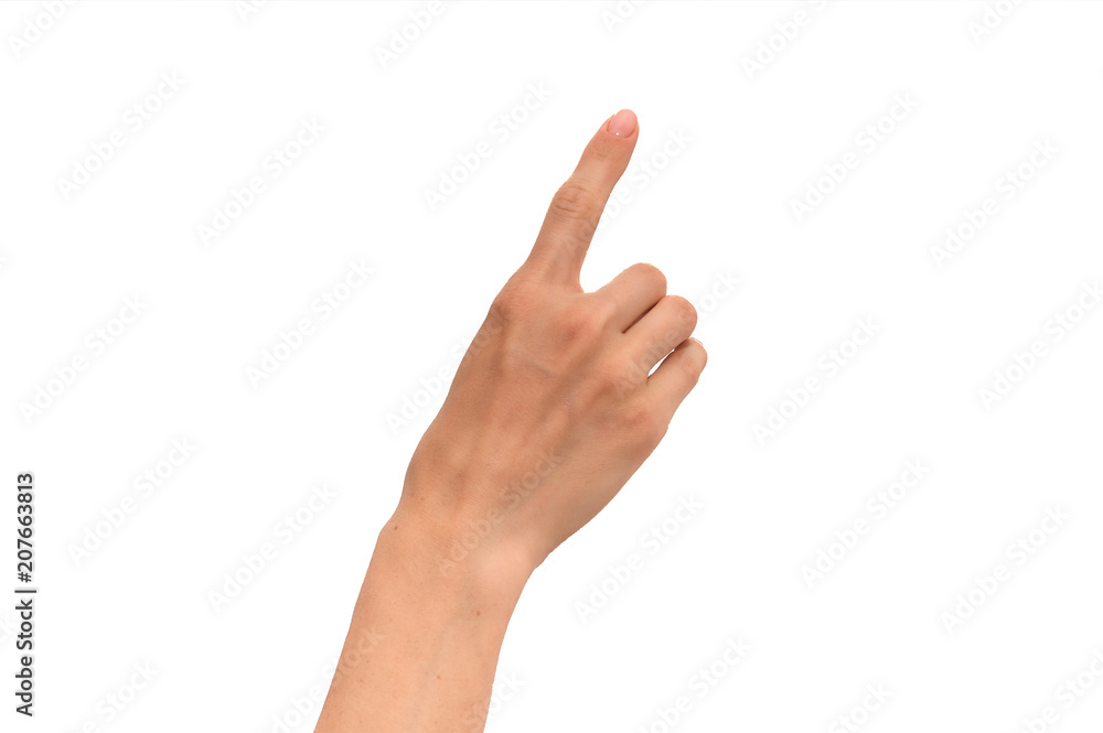 Female sexy hands on a white background showing finger Female sexy hands on a white background showing finger