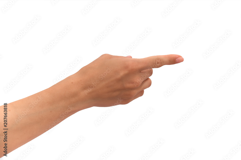 Female sexy hands on a white background showing finger Female sexy hands on a white background showing finger