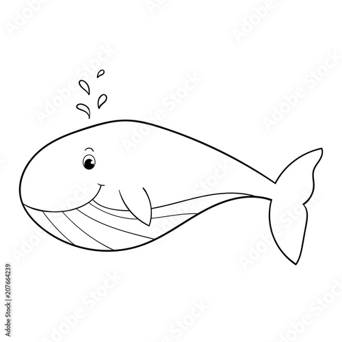 Coloring page for children. Cartoon character whale. Hand drawn. Vector illustration