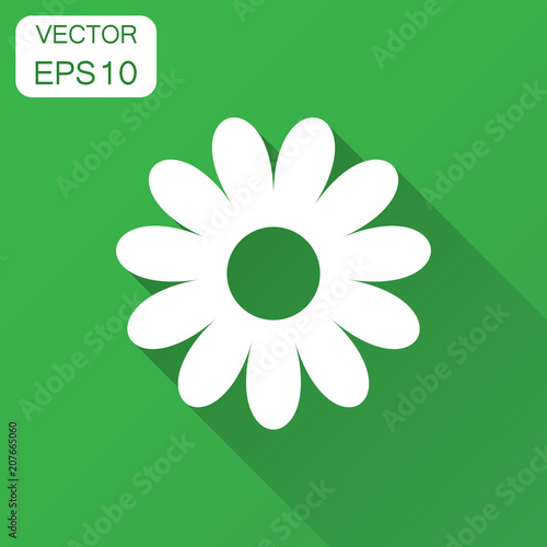 Chamomile flower vector icon in flat style. Daisy illustration with long shadow. Camomile sign concept.