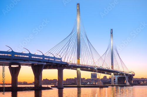 The cable-stayed bridge across the Petrovsky fairway of the western high-speed diameter. St. Petersburg. Russia
