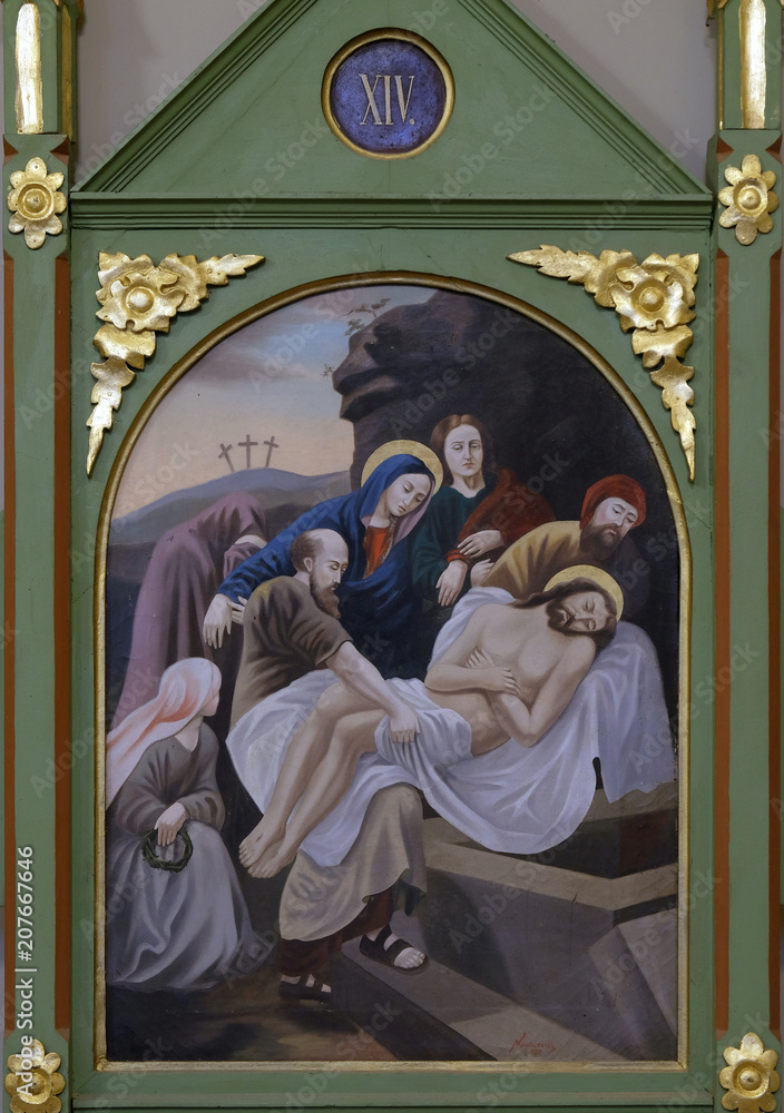 14th Stations of the Cross, Jesus is laid in the tomb and covered in incense, church of Saint Matthew in Stitar, Croatia 14th Stations of the Cross, Jesus is laid in the tomb and covered in incense, church of Saint Matthew in Stitar, Croatia