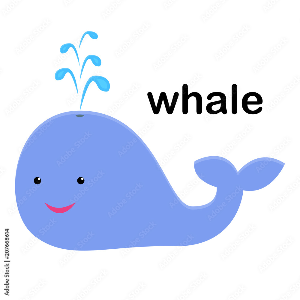 Funny cartoon blue whale with a fountain. Isolated on white background  Stock Vector | Adobe Stock