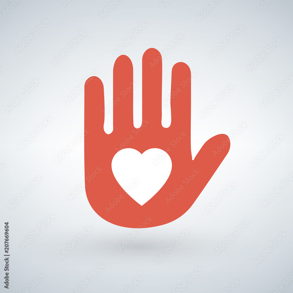 Abstract logo heart in a hand. vector illustration isolated on white background. Abstract logo heart in a hand. vector illustration isolated on white background.