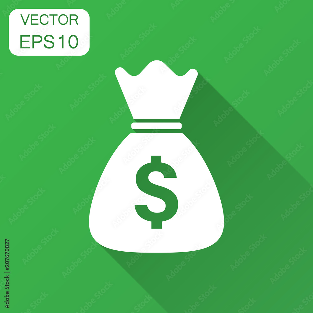 Money bag vector icon in flat style. Moneybag with dollar sign illustration with long shadow. Money cash sack concept. Money bag vector icon in flat style. Moneybag with dollar sign illustration with long shadow. Money cash sack concept.