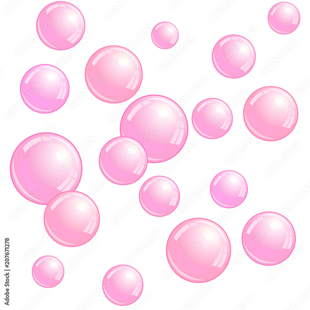 Soap bubbles, realistic water beads, blue blobs, vector foam sphere illustration
