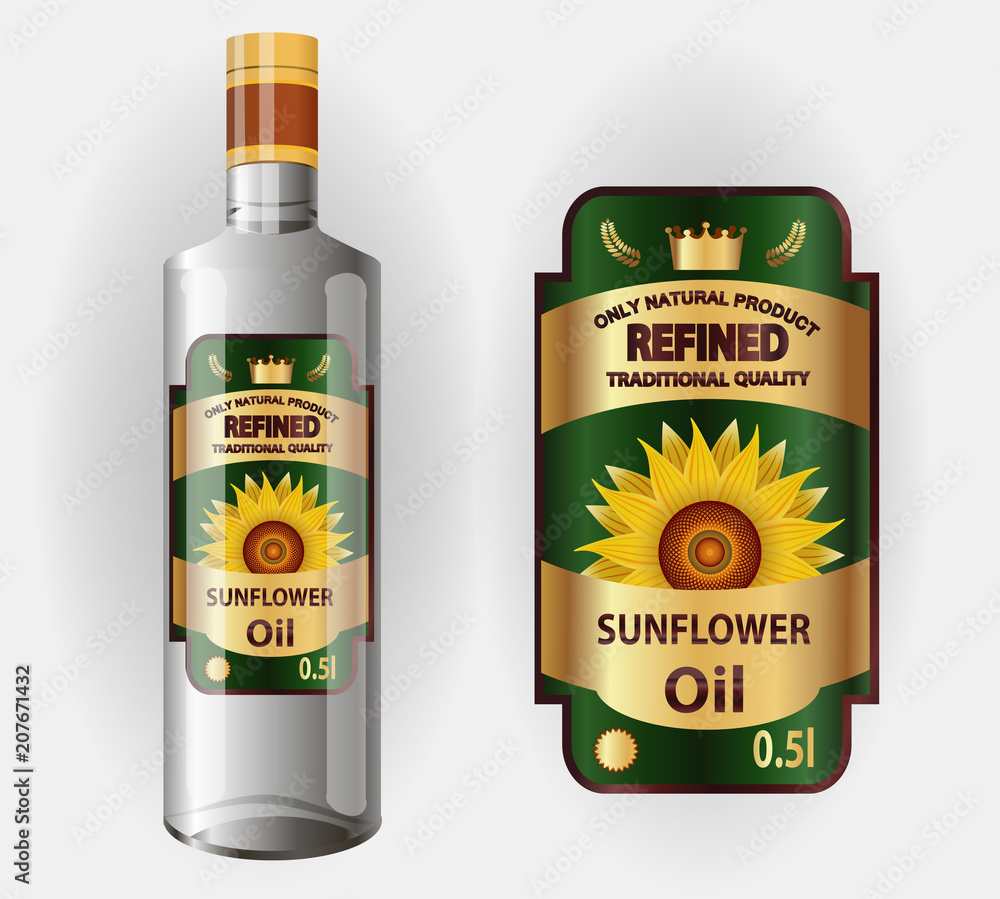 vector label for refined sunflower oil with sunflower vector label for refined sunflower oil with sunflower