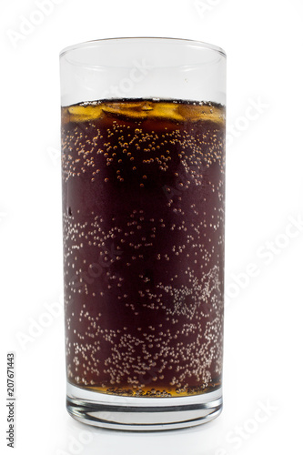 Cool of coca cola glass, soda drink glass with ice cubes isolated on white background with clipping path.