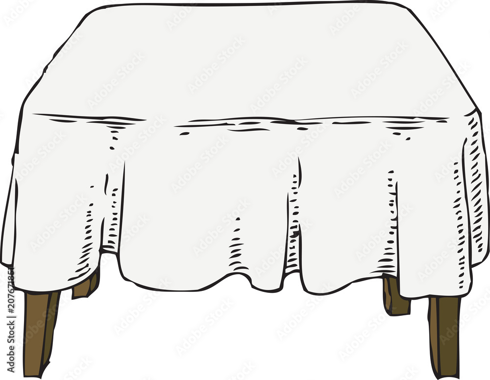 Wooden Table with White Tablecloth Wooden Table with White Tablecloth