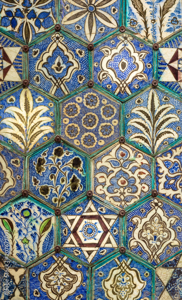 Mamluk era Chinese style glazed ceramic tiles decorated with floral ornamentations