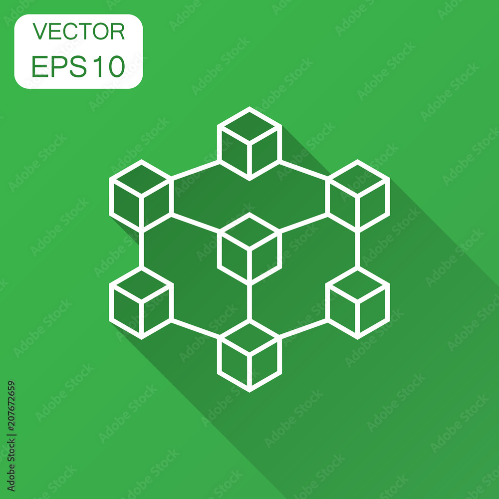 Blockchain technology vector icon in flat style. Cryptography cube block illustration with long shadow. Blockchain algorithm concept. Blockchain technology vector icon in flat style. Cryptography cube block illustration with long shadow. Blockchain algorithm concept.