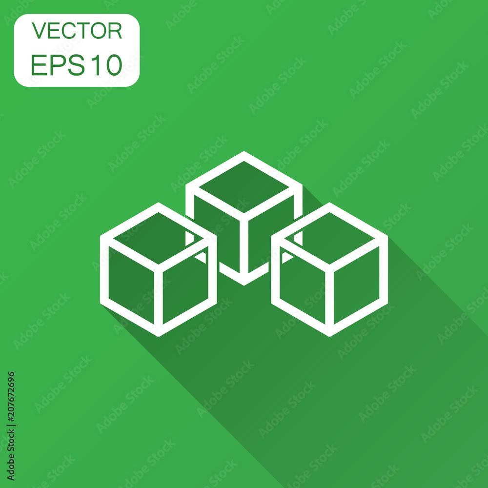 Blockchain technology vector icon in flat style. Cryptography cube block illustration with long shadow. Blockchain algorithm concept. Blockchain technology vector icon in flat style. Cryptography cube block illustration with long shadow. Blockchain algorithm concept.