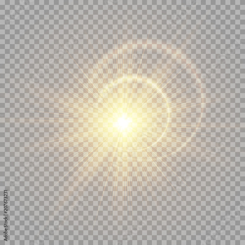 Magical illustration with a bright golden flash on a transparent backgroundMagical illustration with a bright golden flash on a transparent background