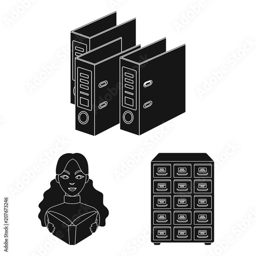 Library and bookstore black icons in set collection for design. Books and furnishings vector symbol stock web illustration.