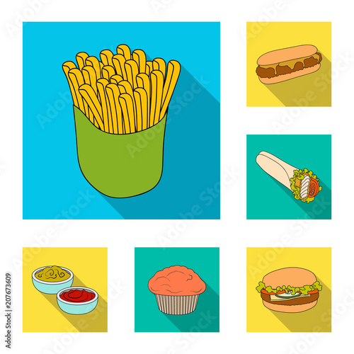 Fast food flat icons in set collection for design.Food from semi-finished products vector symbol stock web illustration.