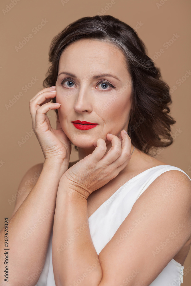 Closeup portrait of adult woman with perfect skin Closeup portrait of adult woman with perfect skin