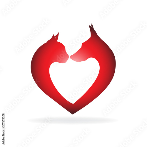 Logo dog and cat in a love heart shape