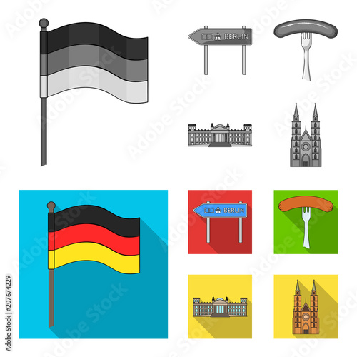 Country Germany monochrome,flat icons in set collection for design. Germany and landmark vector symbol stock web illustration.