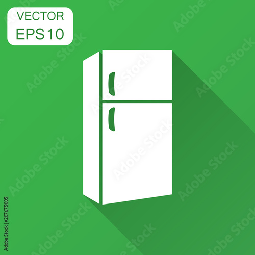 Fridge refrigerator vector icon in flat style. Frig freezer illustration with long shadow. Refrigerator business concept.