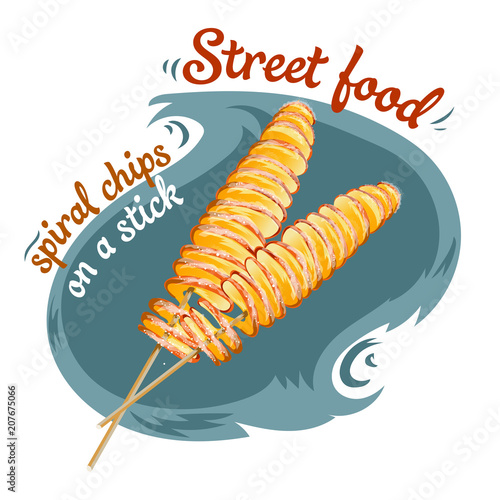 Spiral chips - Street food vector illustration of isolated realistic.