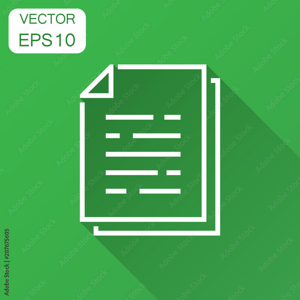 Document paper icon in flat style. Terms sheet illustration with long shadow. Document analytics business concept. Document paper icon in flat style. Terms sheet illustration with long shadow. Document analytics business concept.
