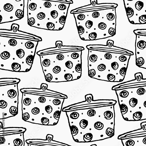 Seamless pattern with kitchen pan. For background or textile.