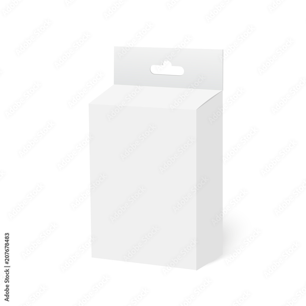 White Product Package Box With Hang Slot. Mock Up. Vector. White Product Package Box With Hang Slot. Mock Up. Vector.