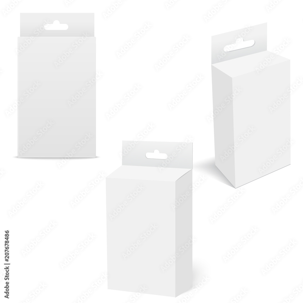 White Product Package Box With Hang Slot. Mock Up. Vector. White Product Package Box With Hang Slot. Mock Up. Vector.