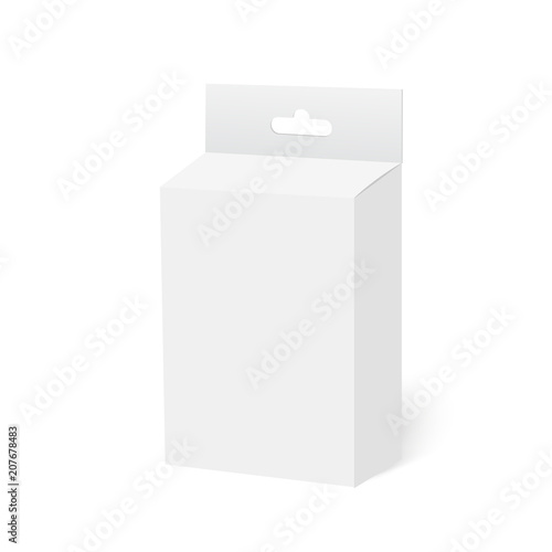 White Product Package Box With Hang Slot. Mock Up. Vector.