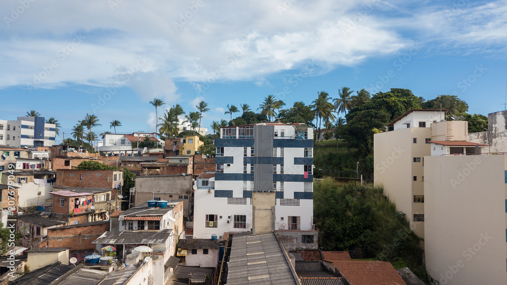 Favela and buildings in Salvador Bahia Brazil