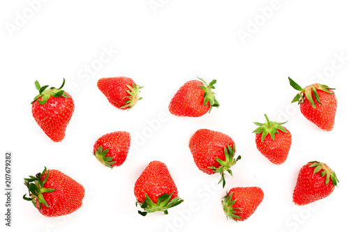 Strawberries isolated on white background with copy space for your text. Top view. Flat lay pattern