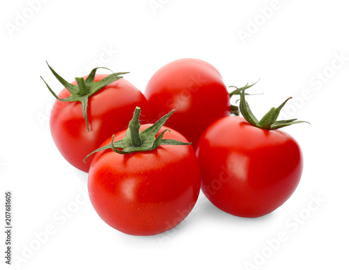 Fresh ripe red tomatoes on white background